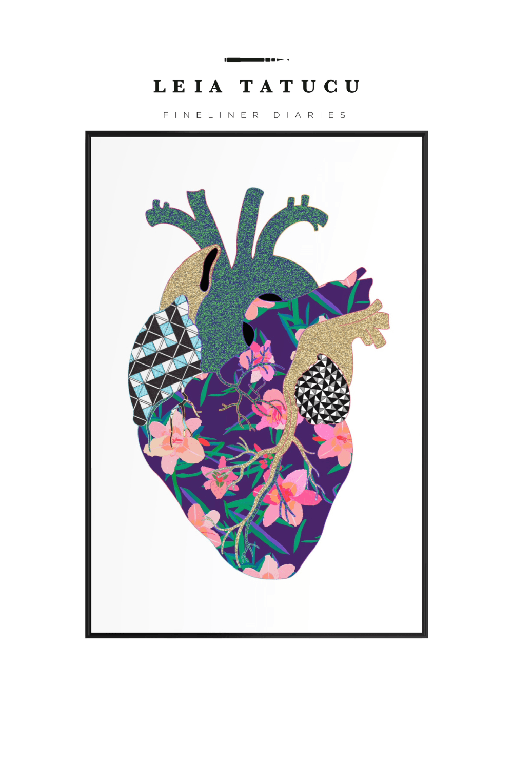 Neon Contour Heart I – Print de Artă Înrămat