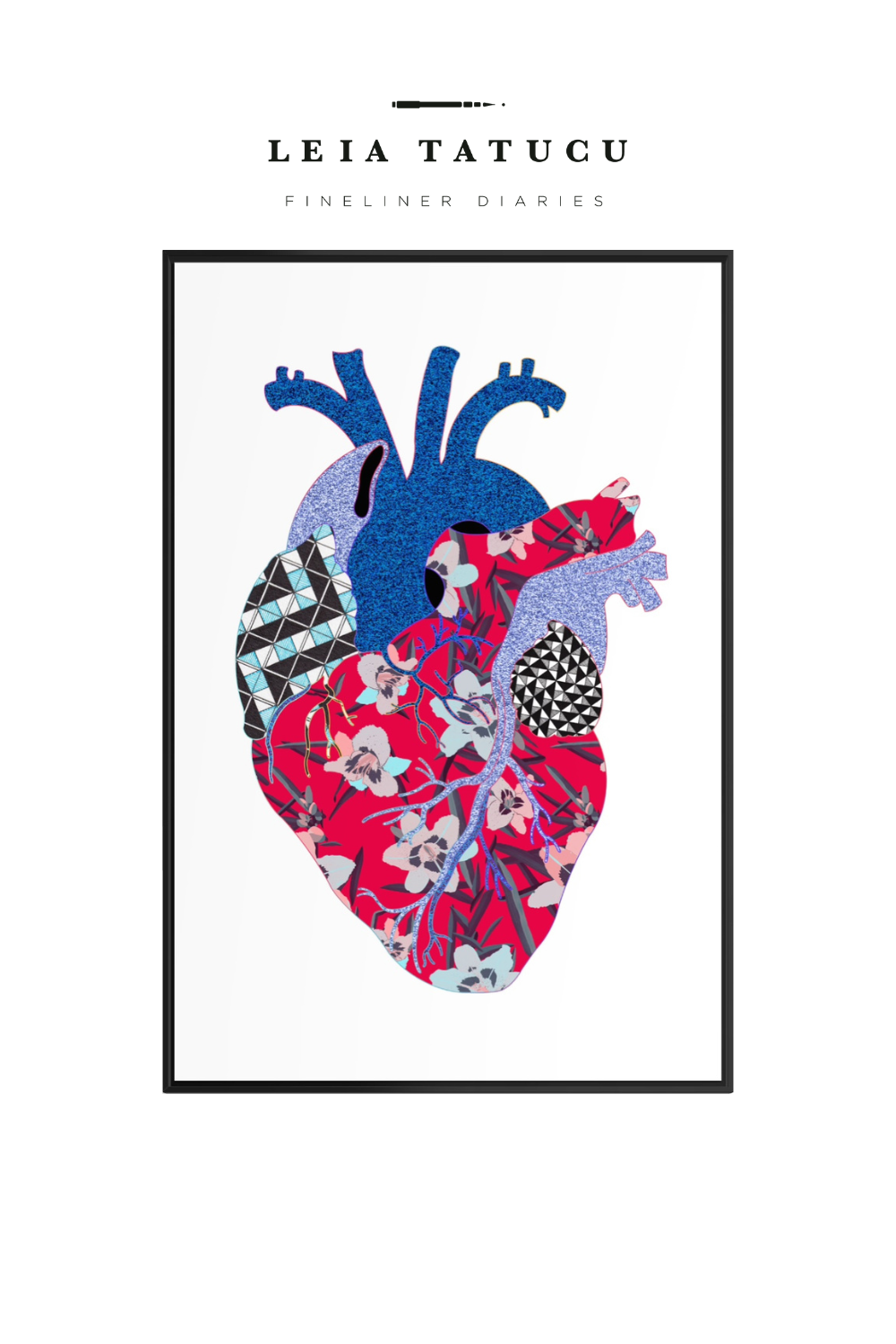 Neon Contour Heart III – Gerahmter Kunstdruck