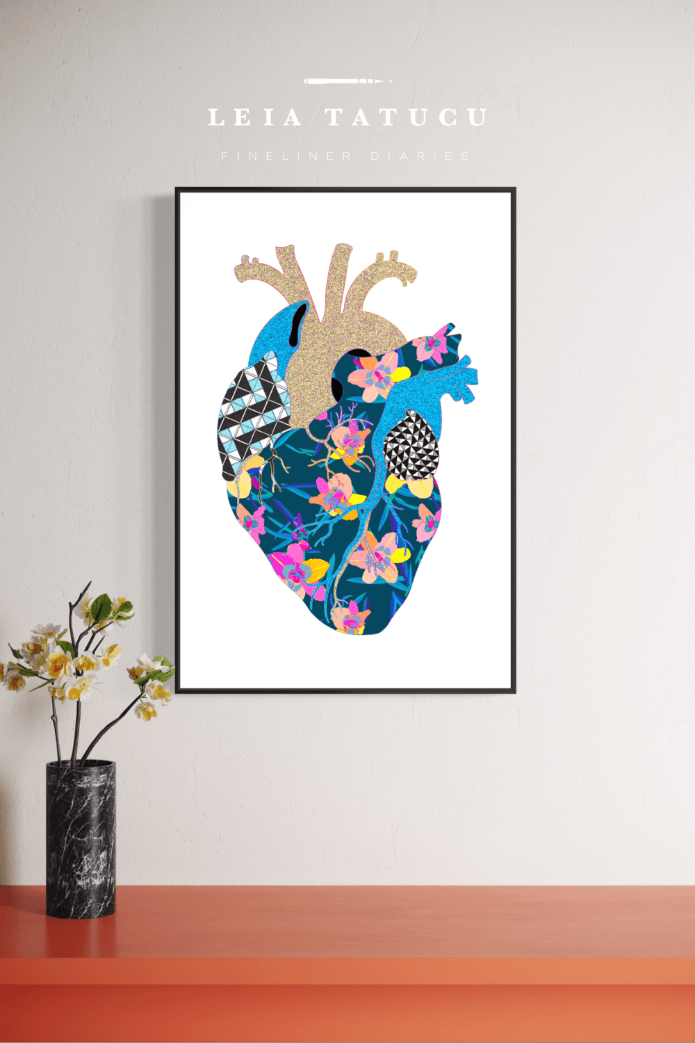 Neon Contour Heart II - Framed Fine Art Print