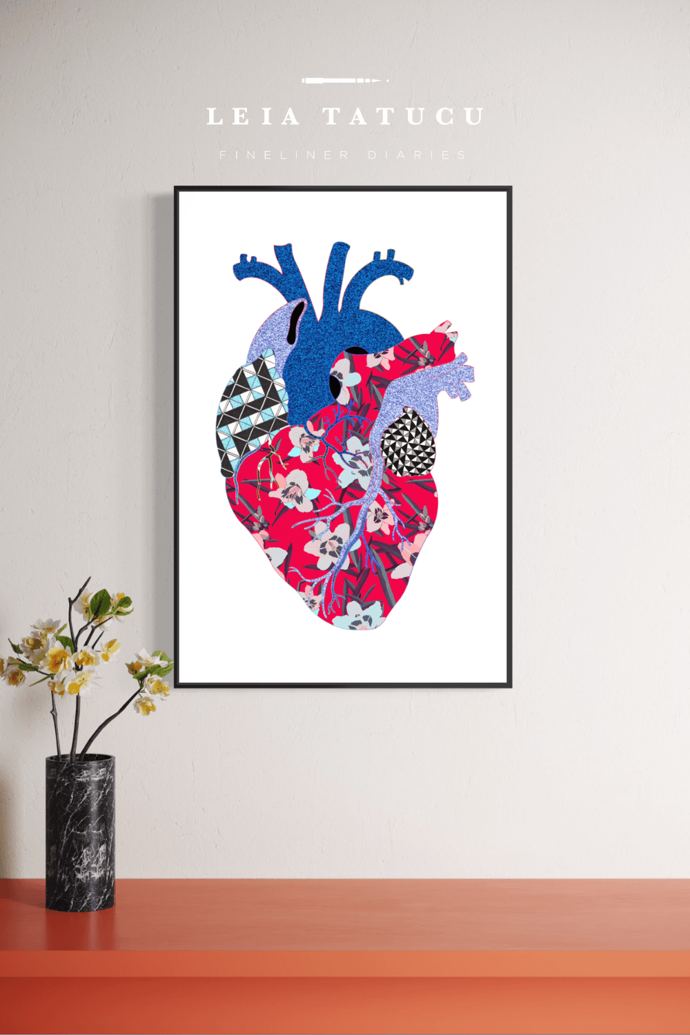 Neon Contour Heart III - Framed Fine Art Print
