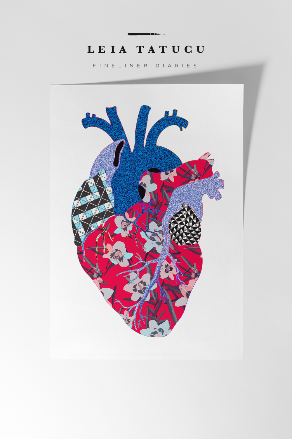 Neon Contour Heart III – Gerahmter Kunstdruck
