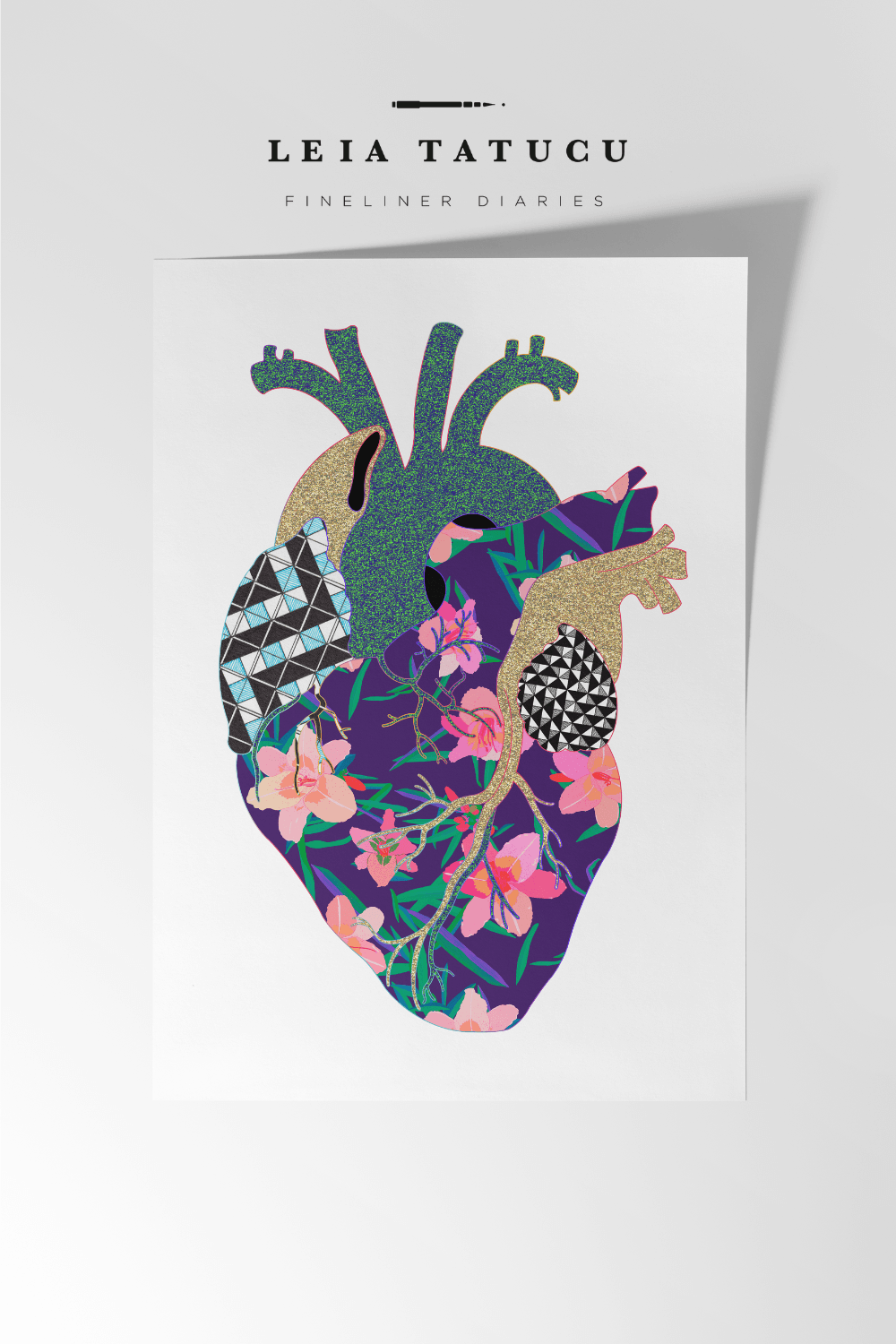 Neon Contour Heart I – Print de Artă Înrămat