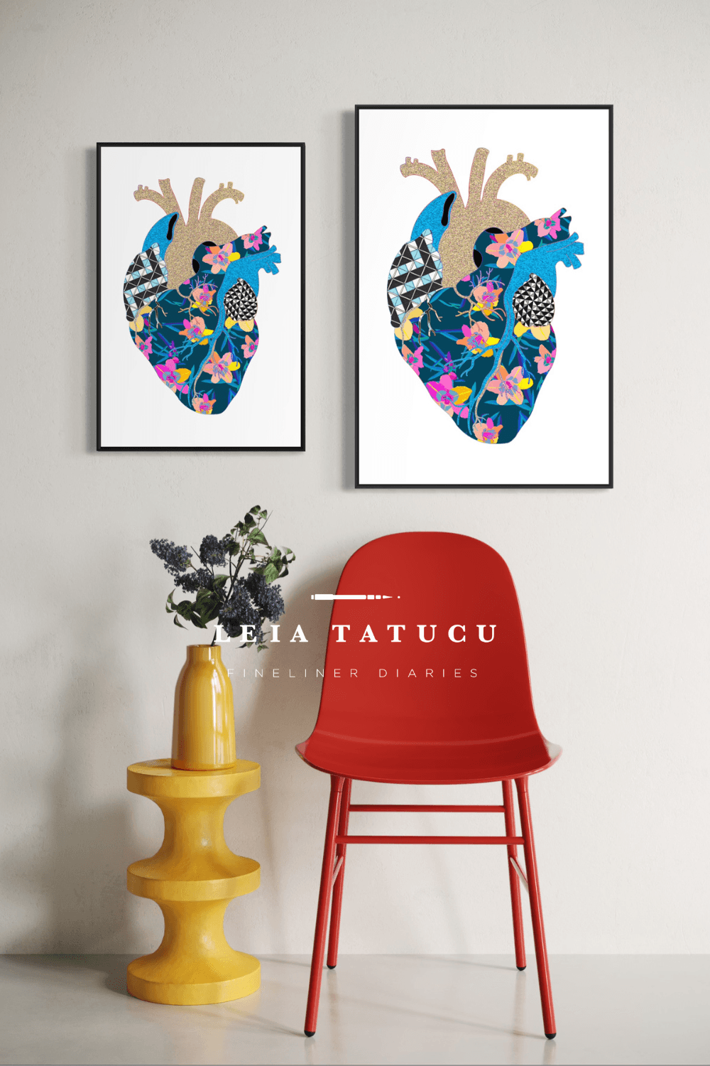 Neon Contour Heart II – Print de Artă Înrămat
