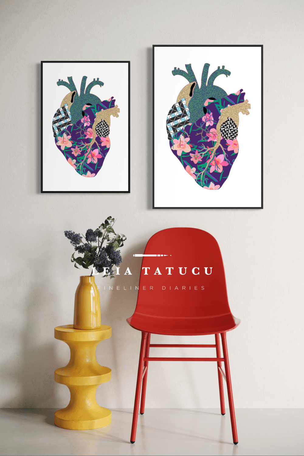 Neon Contour Heart I – Print de Artă Înrămat