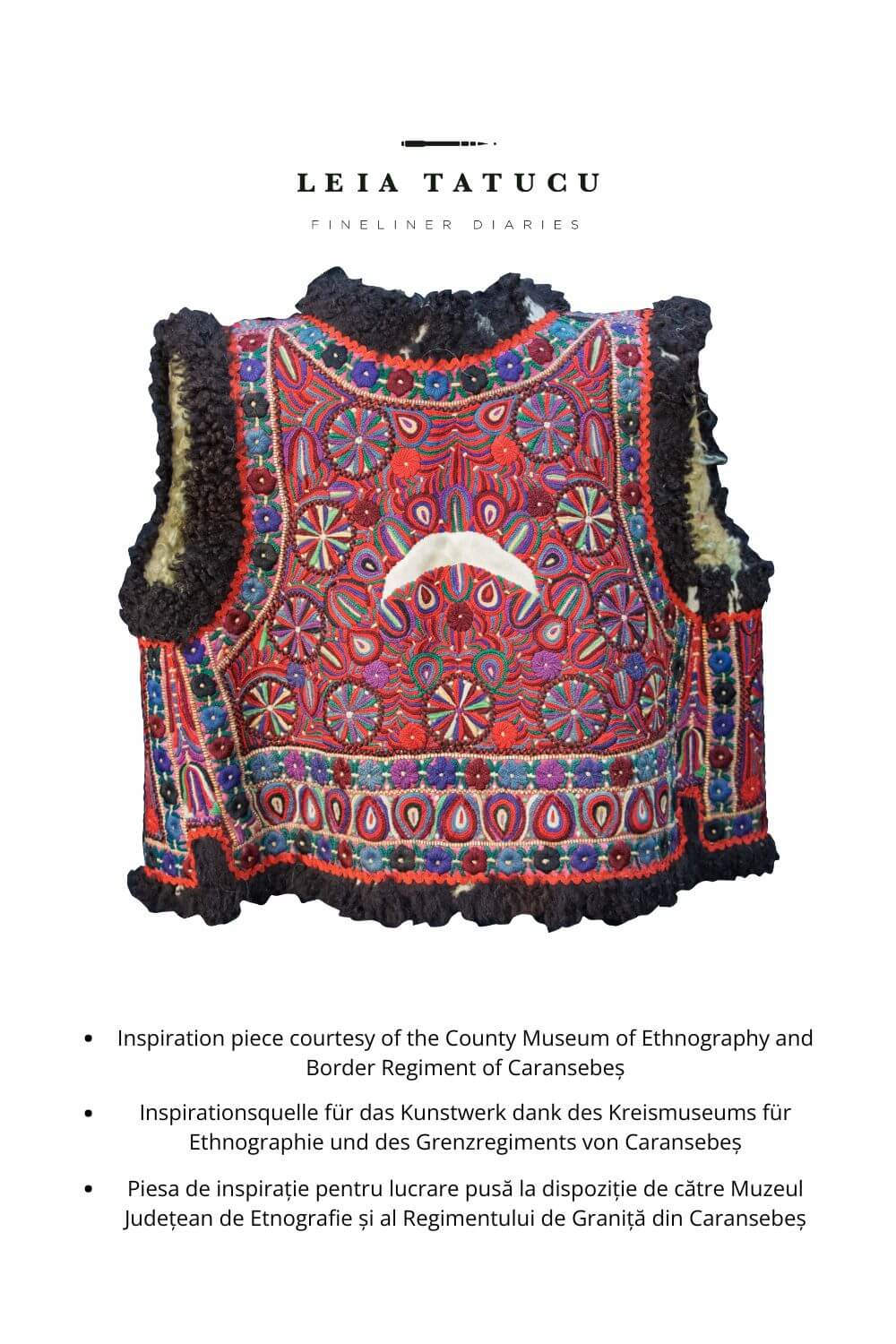 Geflochtene Details und Mondmotiv aus traditioneller rumänischer Weste