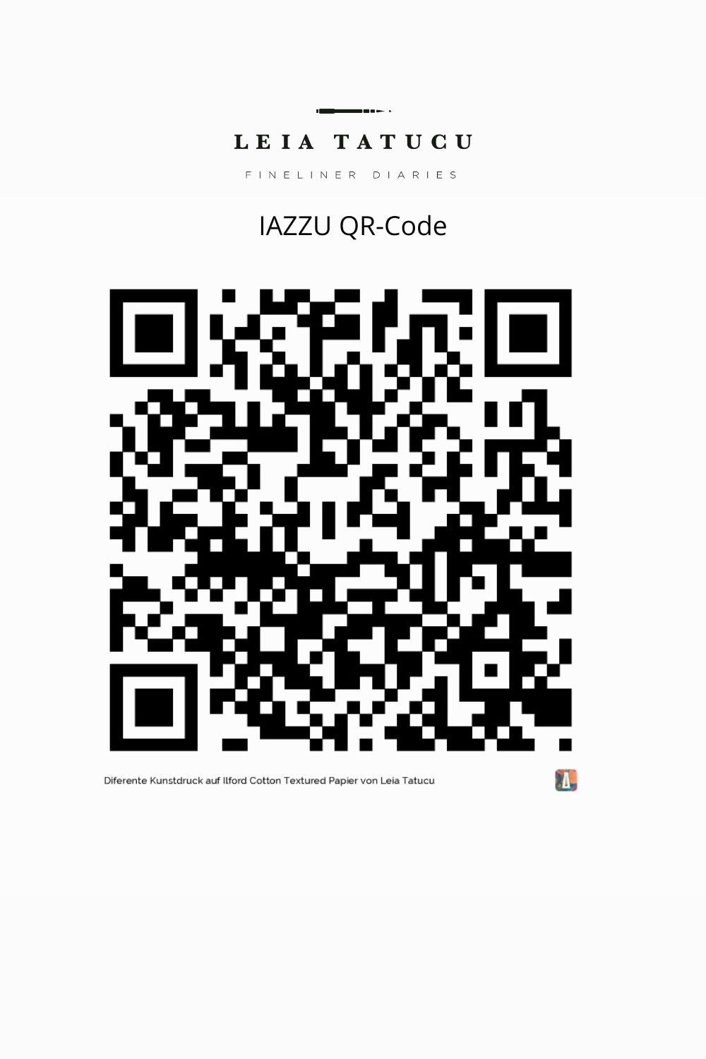 QR code for IAZZU by Leia Tatucu, featuring fine art print details.