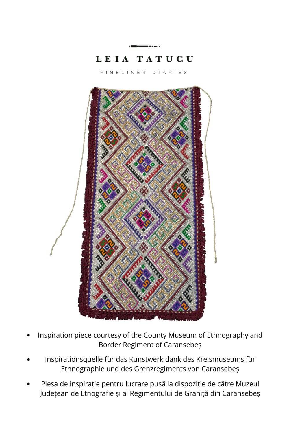 Geometric motif pattern from a Romanian traditional apron, featuring vibrant colors and intricate designs.