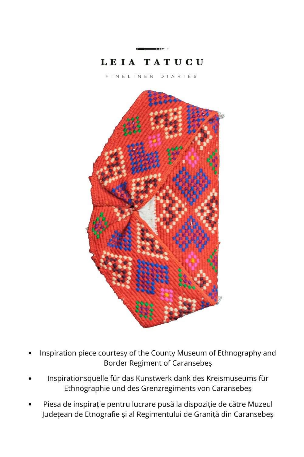 Geometric pattern design from Romanian headpiece, featuring vibrant colors and intricate motifs, inspired by traditional art.