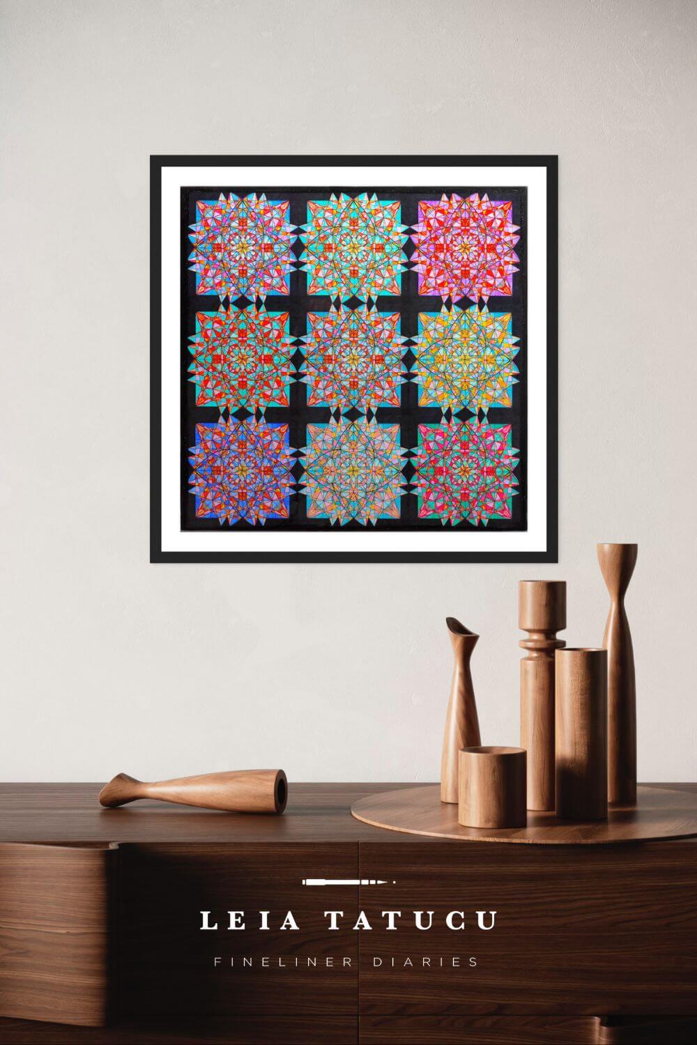 Print de Artă Geometric Lotus Blooms