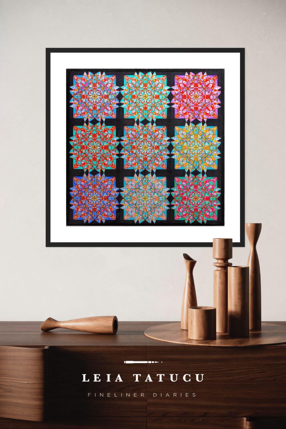 Print de Artă Geometric Lotus Blooms