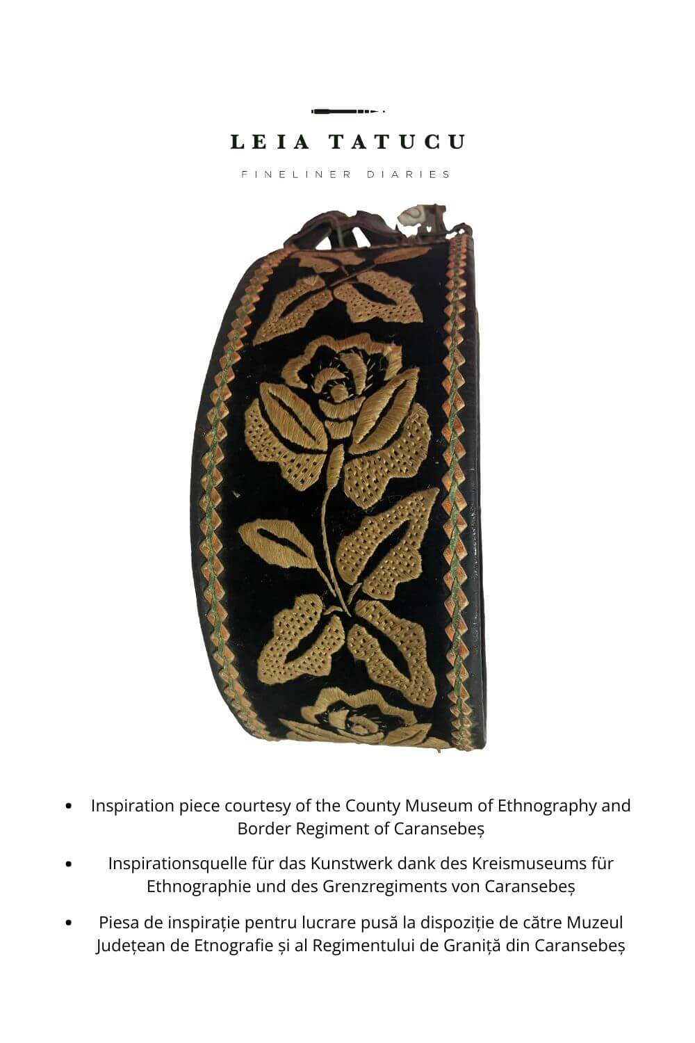 Goldene Fadenrosen aus traditionellem rumänischem Leder-Taillengürtel