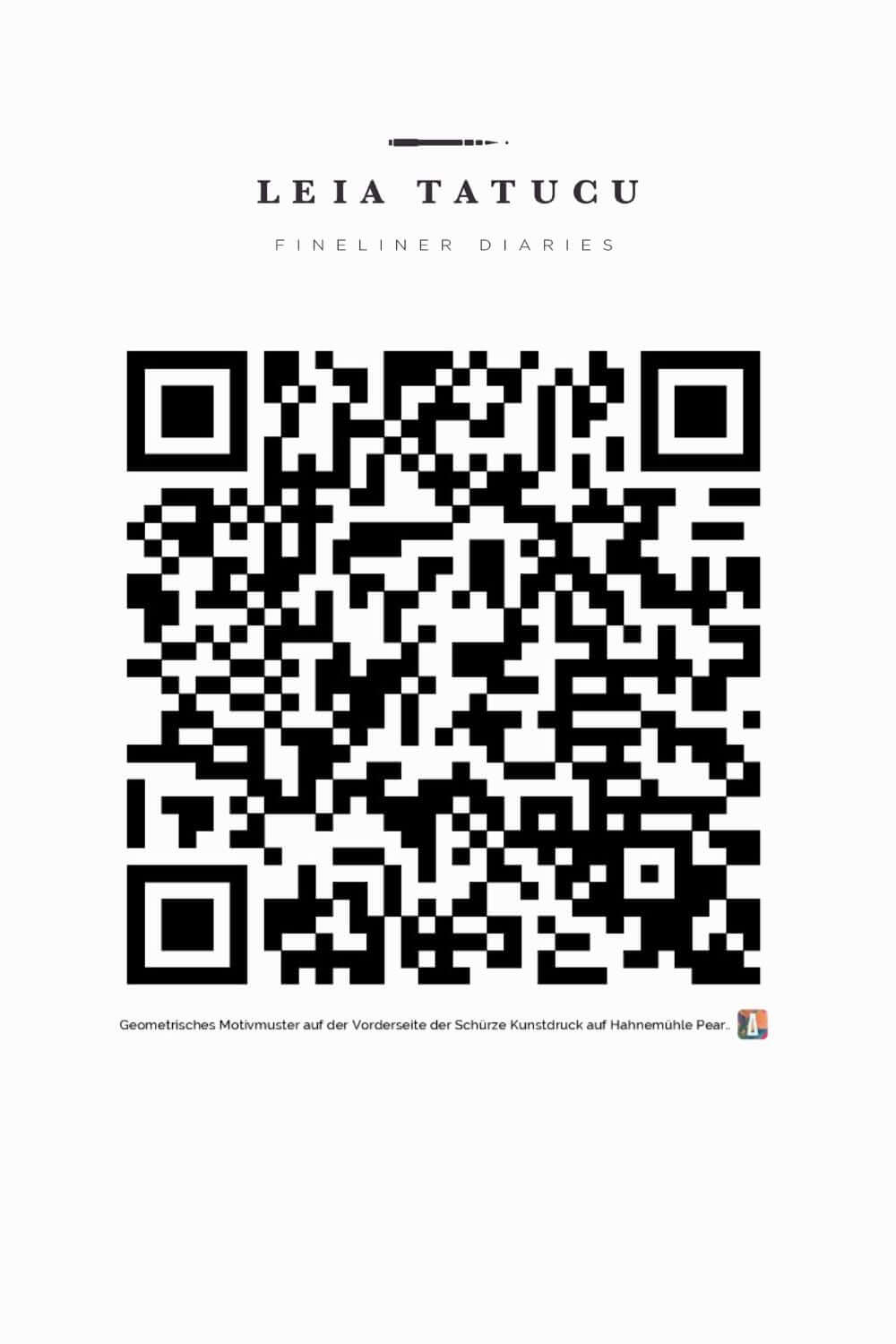 QR code for Leia Tatucu's Fineliner Diaries featuring geometric motif pattern details.