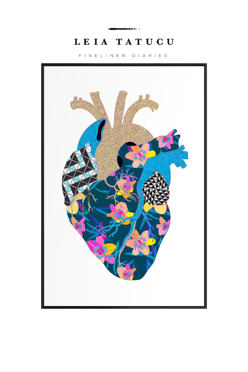 Neon Contour Heart II - Framed Fine Art Print