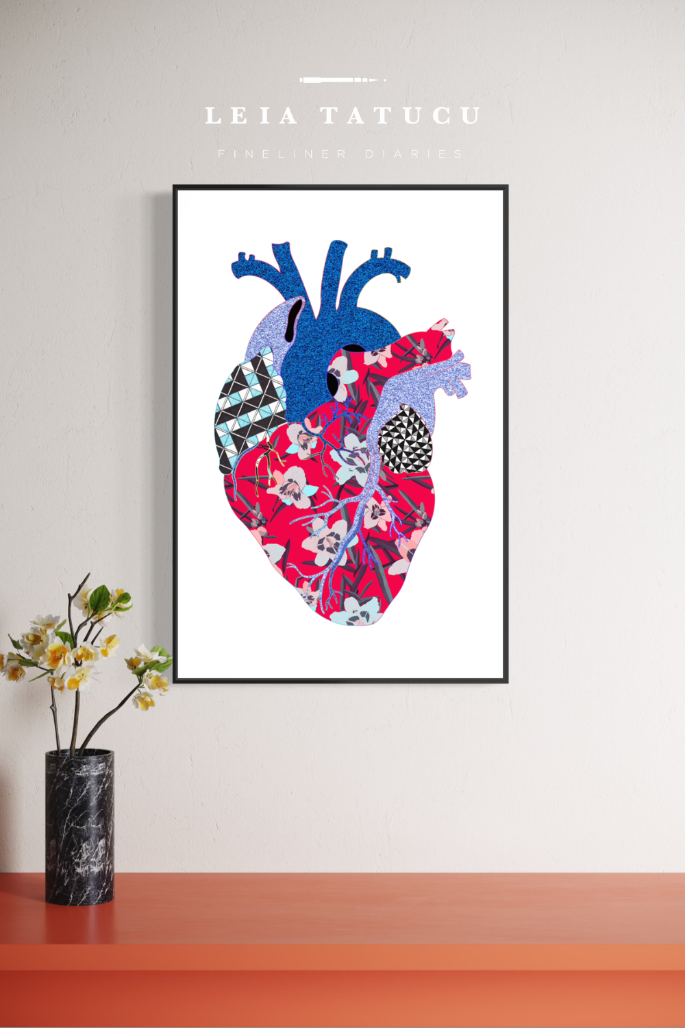 Neon Contour Heart III – Gerahmter Kunstdruck