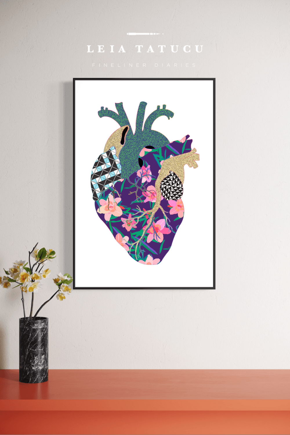 Neon Contour Heart I – Print de Artă Înrămat