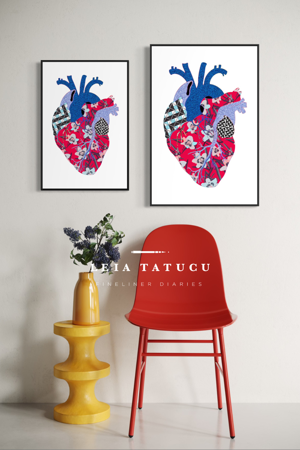 Neon Contour Heart III – Gerahmter Kunstdruck