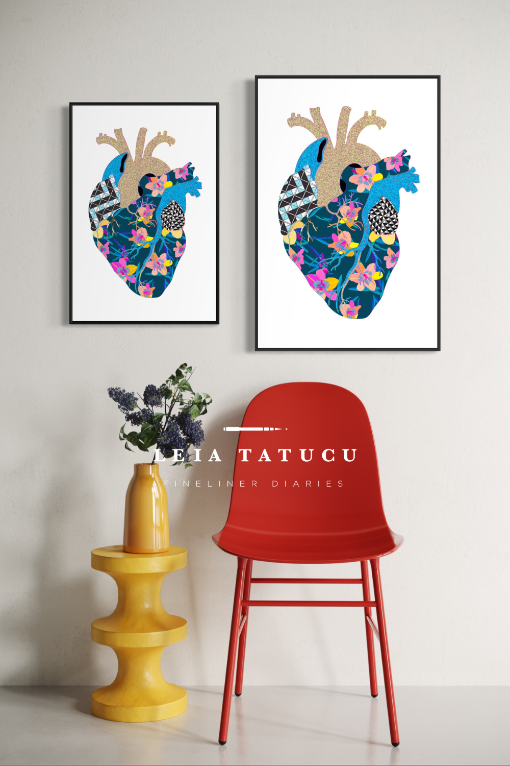 Neon Contour Heart II - Framed Fine Art Print