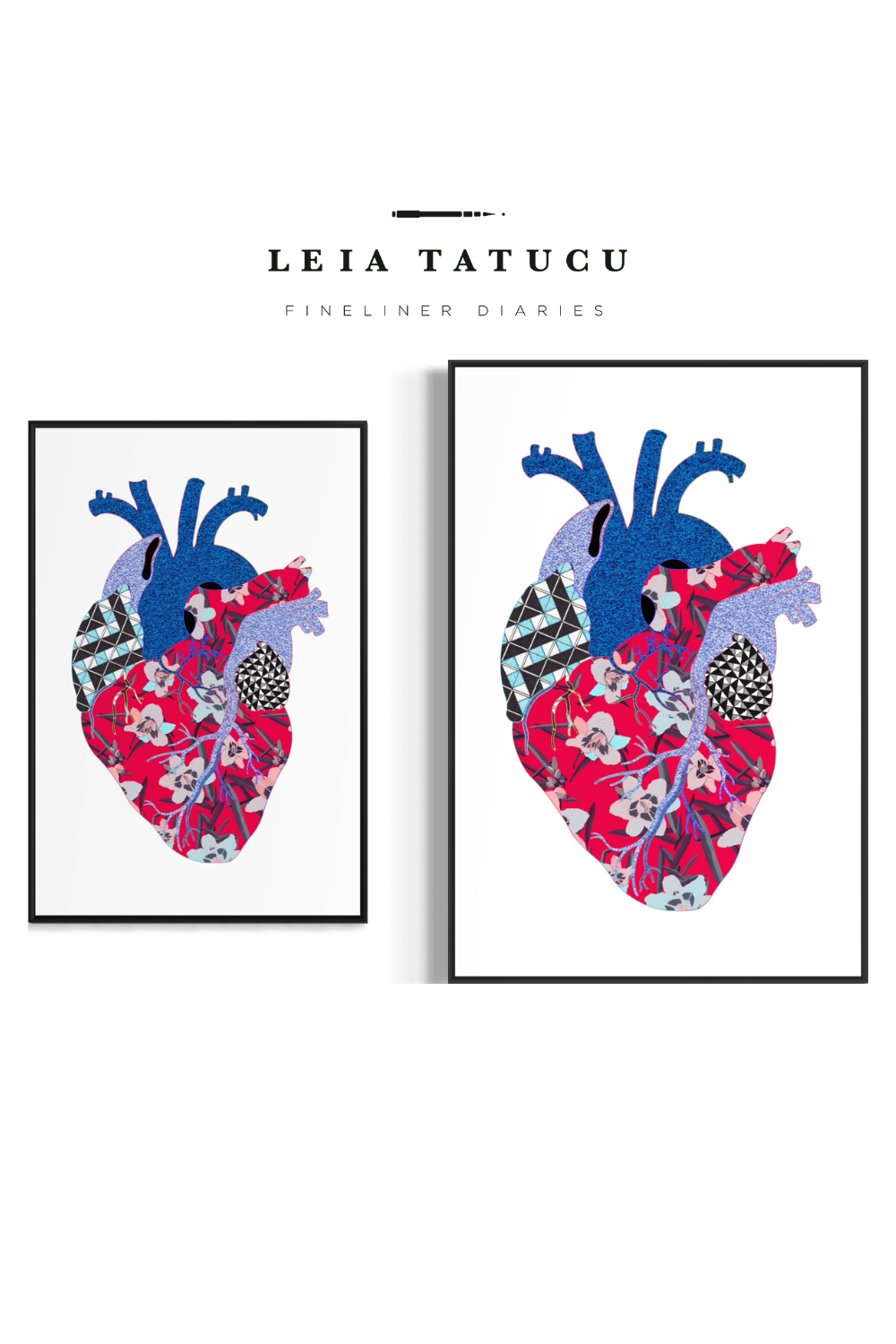 Neon Contour Heart III – Gerahmter Kunstdruck