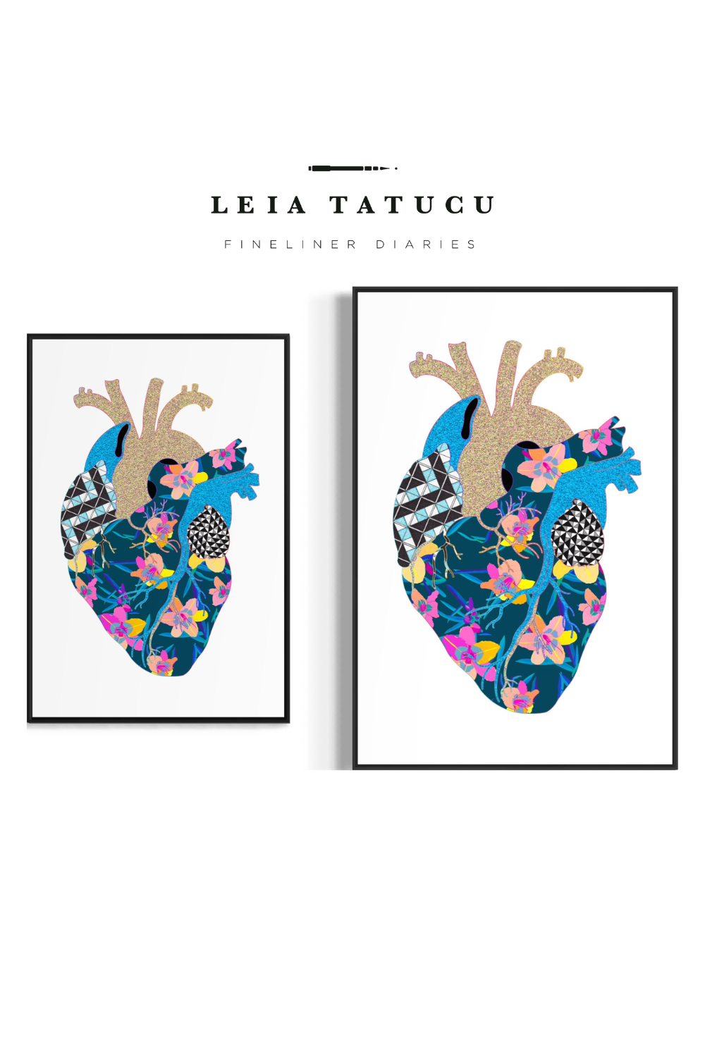 Neon Contour Heart II - Framed Fine Art Print