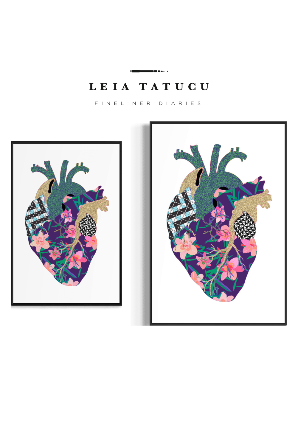 Neon Contour Heart I – Print de Artă Înrămat