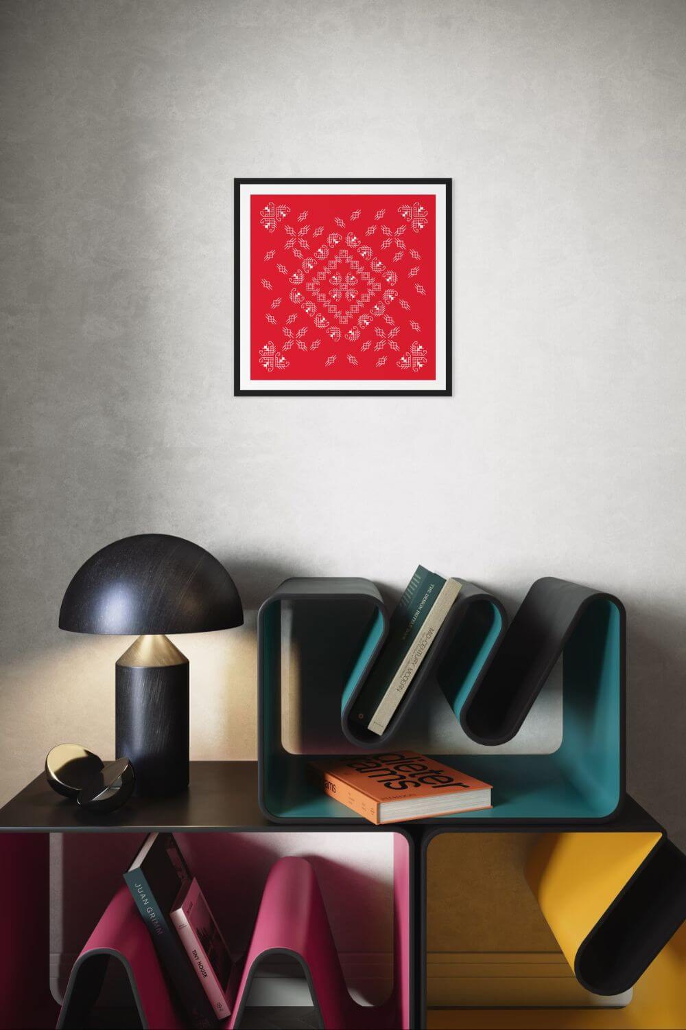 Romanian Traditional Geometric Motifs in White on a Red Background
