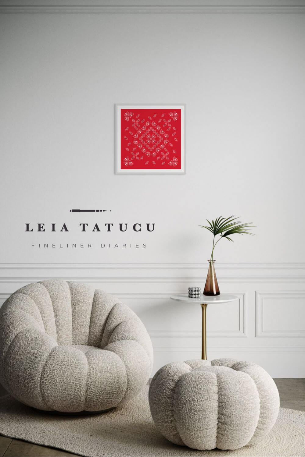 Romanian Traditional Geometric Motifs in White on a Red Background