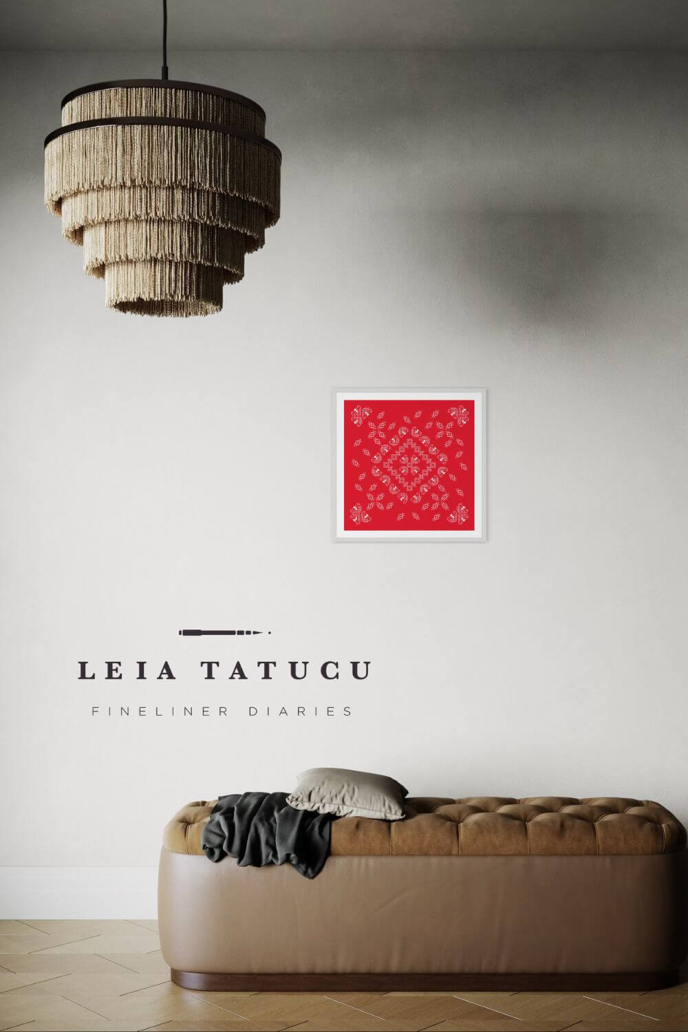 Romanian Traditional Geometric Motifs in White on a Red Background