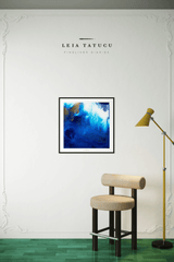 Framed Deep Blue Shades 70x70cm Fine Art Print in Interior Setting 1