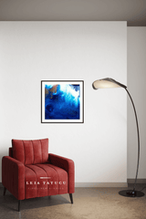 Framed Deep Blue Shades 70x70cm Fine Art Print in Interior Setting 2