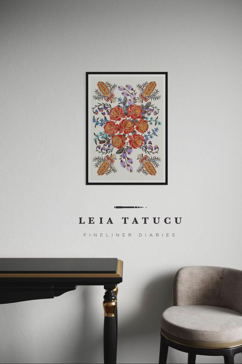 Print de Artă Model Floral inspirat de un Opreg Tradițional Românesc