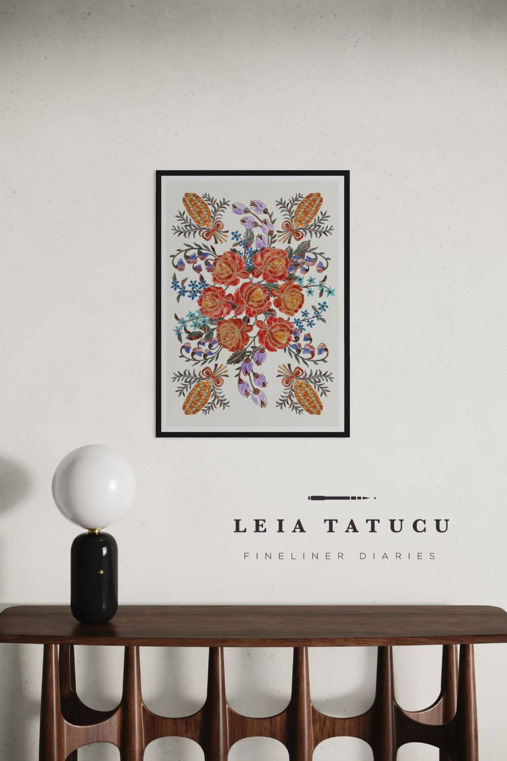Print de Artă Model Floral inspirat de un Opreg Tradițional Românesc