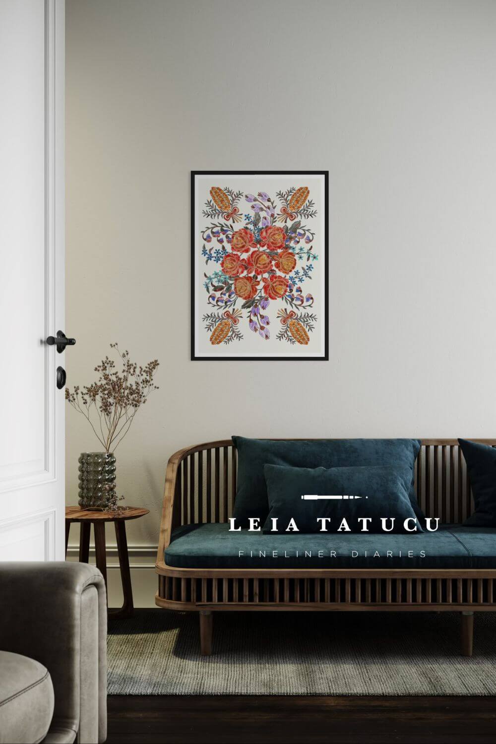 Print de Artă Model Floral inspirat de un Opreg Tradițional Românesc