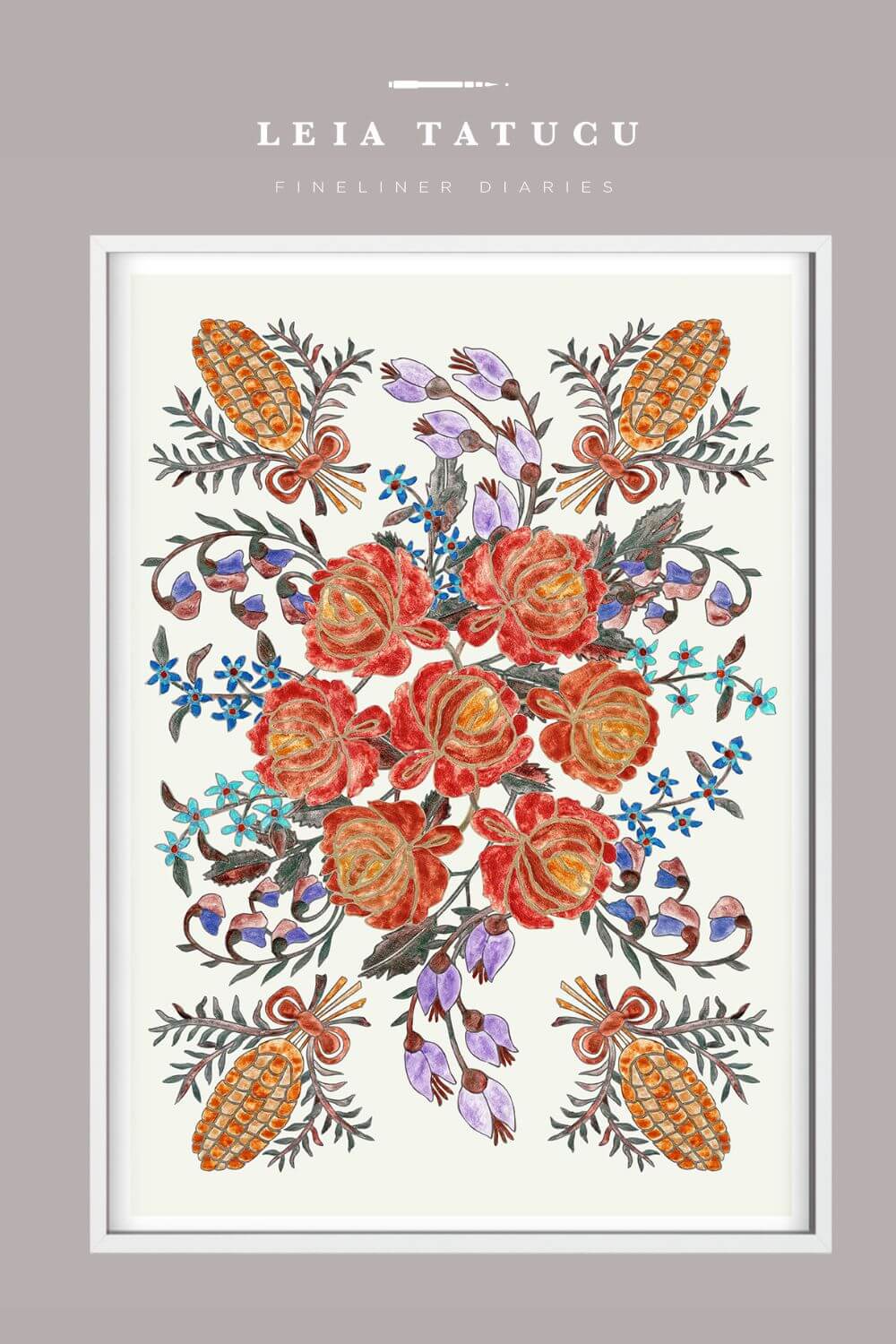 Print de Artă Model Floral inspirat de un Opreg Tradițional Românesc