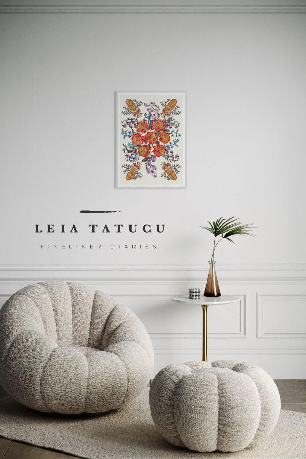 Print de Artă Model Floral inspirat de un Opreg Tradițional Românesc