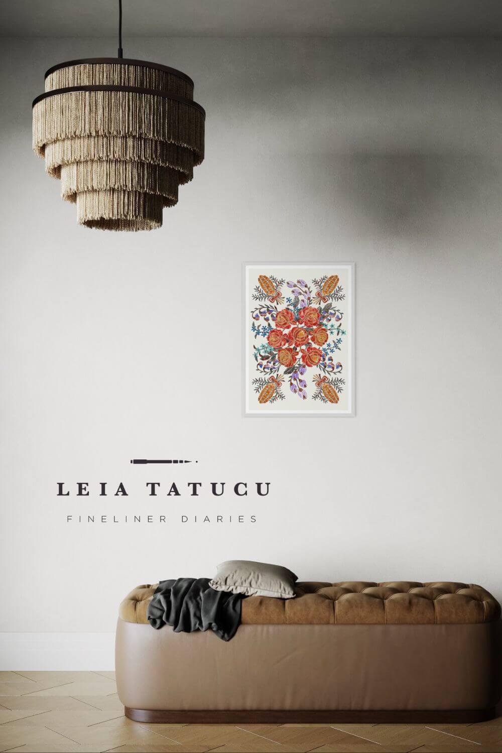Print de Artă Model Floral inspirat de un Opreg Tradițional Românesc