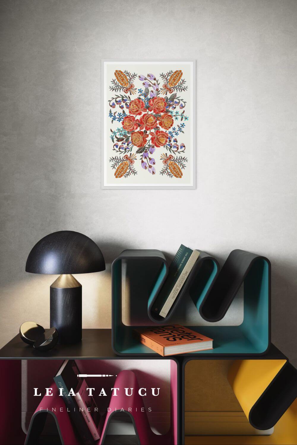 Print de Artă Model Floral inspirat de un Opreg Tradițional Românesc